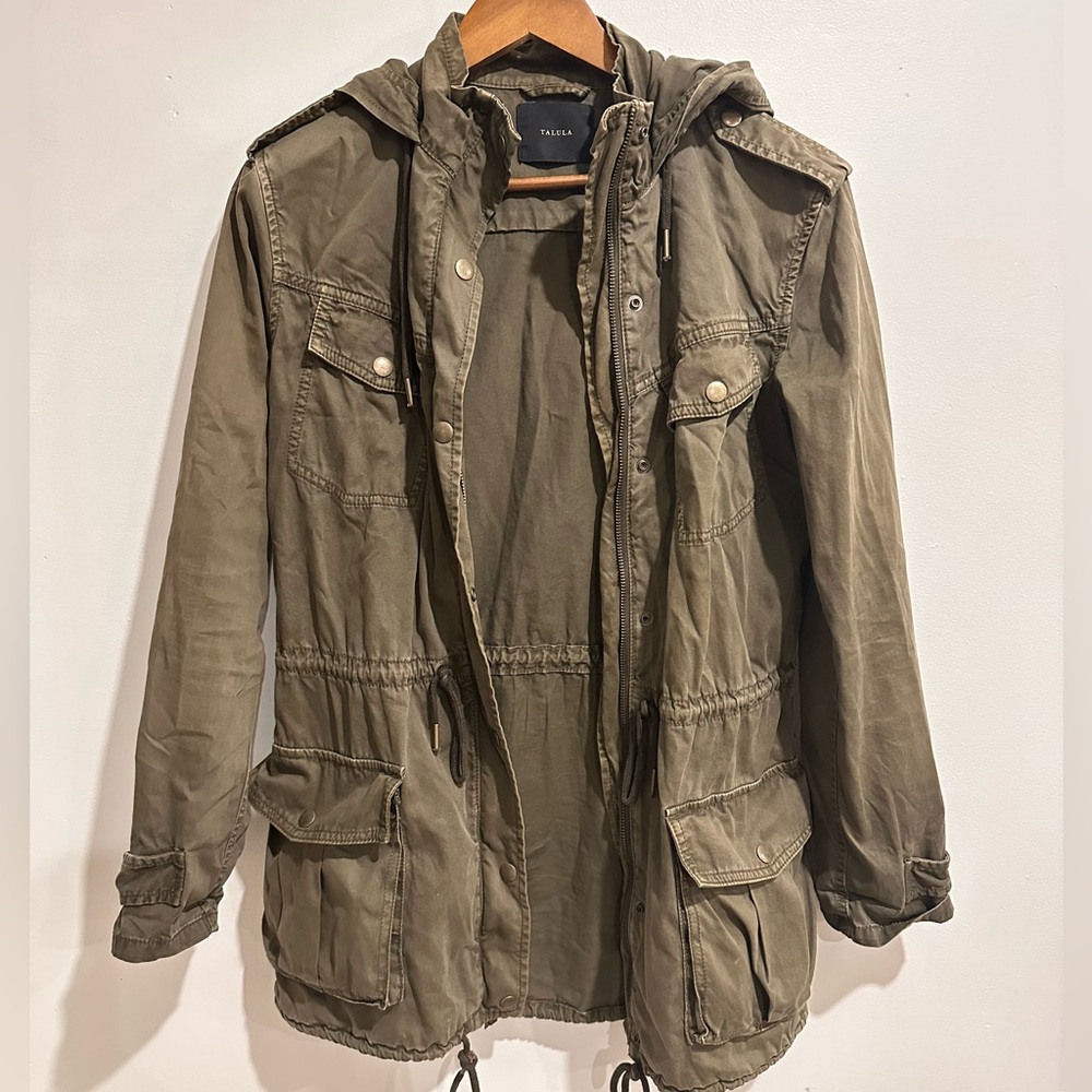 TALULA Vintage Green Trooper Utility Boho Pocket‎ Hooded Jacket Size XXS
